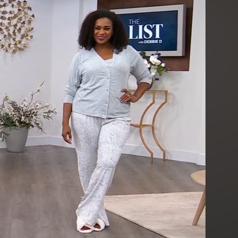 Uncover 3 Piece Cardigan Pinama PJ Plus size Set Heather Gray NWT 3X